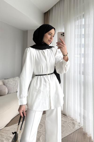 Volanlı Poplin Gömlek Beyaz