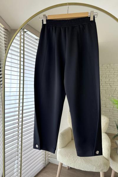 Paçası Düğme Detaylı Scuba Pantolon Siyah