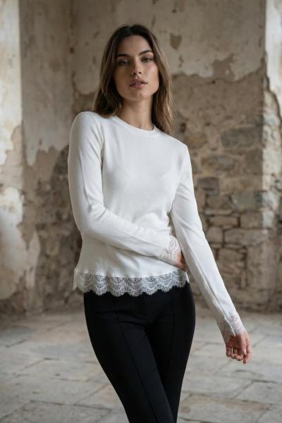 Bisiklet Yaka Dantelli Body Beyaz