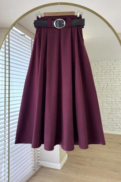 Kemerli Tivil Etek Bordo