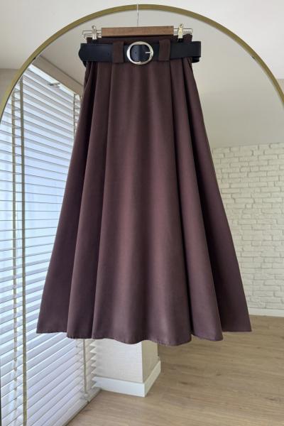 Kemerli Tivil Etek Kahverengi