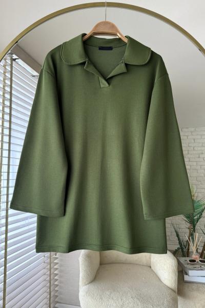 Polo Yaka Basic Sweatshirt Yeşil