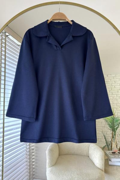Polo Yaka Basic Sweatshirt Lacivert