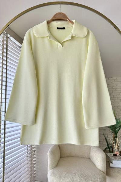 Polo Yaka Basic Sweatshirt Sarı