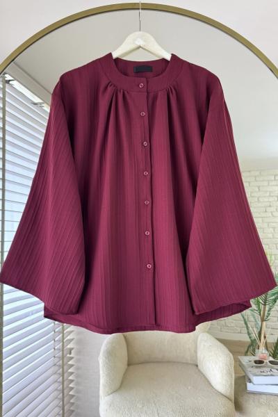 Hakim Yaka Armürlü Gömlek Bordo