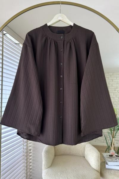 Hakim Yaka Armürlü Gömlek Kahverengi