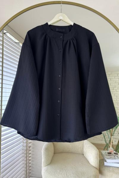 Hakim Yaka Armürlü Gömlek Siyah