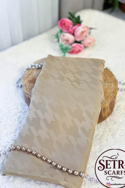 İpeksi Jakarlı Şal (Kaz Ayağı Desenli) bejj