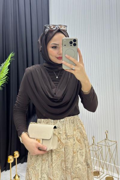 Degaje Yaka Sandy Bluz Acı Kahve