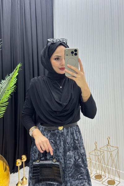 Degaje Yaka Sandy Bluz Siyah