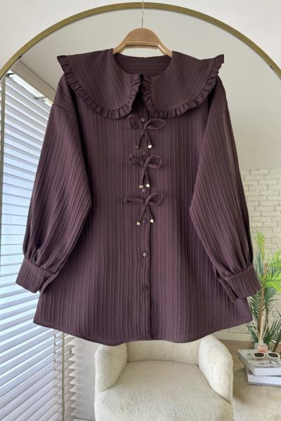 Bebe Yaka Fiyonklu Gömlek Acı Kahve