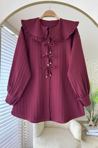 Bebe Yaka Fiyonklu Gömlek Bordo