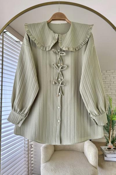 Bebe Yaka Fiyonklu Gömlek Yeşil