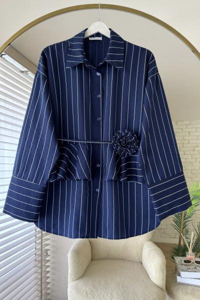 Rose Çizgili Gömlek Lacivert