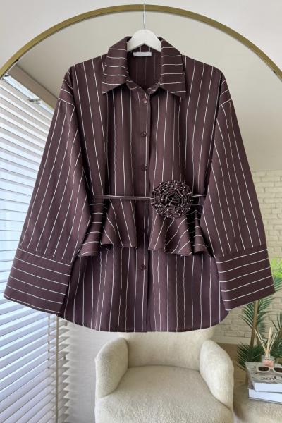 Rose Çizgili Gömlek Acı Kahve