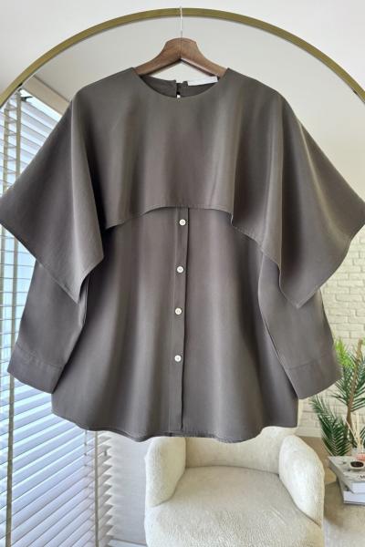 Pelerin Detaylı Modal Gömlek Haki