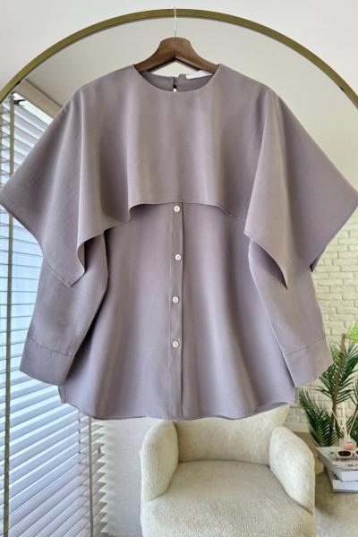 Pelerin Detaylı Modal Gömlek Bej