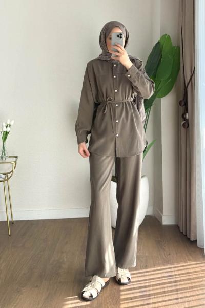 Taş Düğmeli Modal Takım Haki