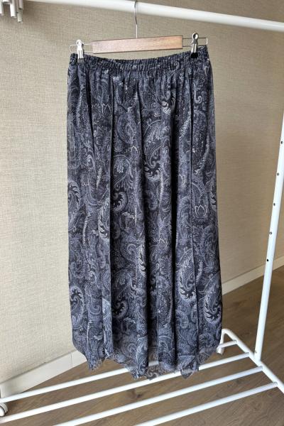 Lazer Kesim Şal Desenli Etek Siyah