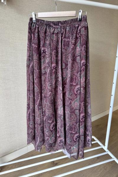 Lazer Kesim Şal Desenli Etek Bordo