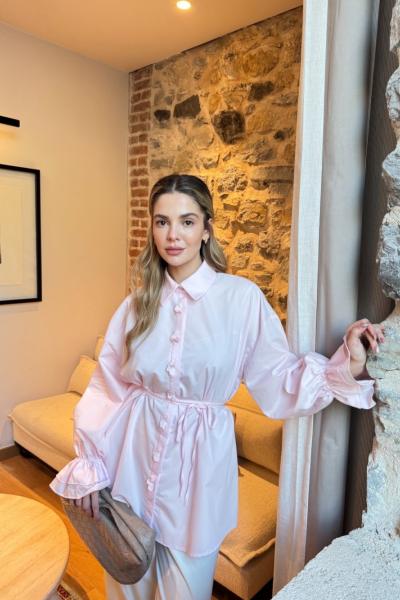 Patı Çiçekli Gömlek Pembe