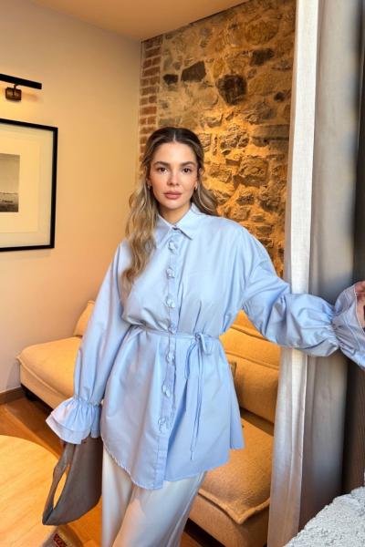 Patı Çiçekli Gömlek Mavi