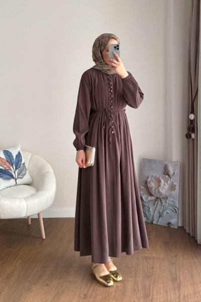 Nervürlü Salaş Modal Elbise Kahverengi