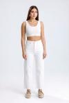 Kesik Paça Mom Jean Beyaz