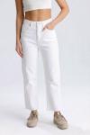 Kesik Paça Mom Jean Beyaz
