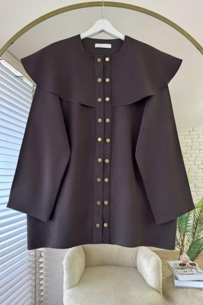 Çıt Çıt Düğmeli Bebe Yaka Gömlek Acı Kahve