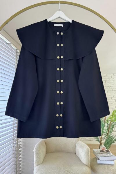 Çıt Çıt Düğmeli Bebe Yaka Gömlek Siyah