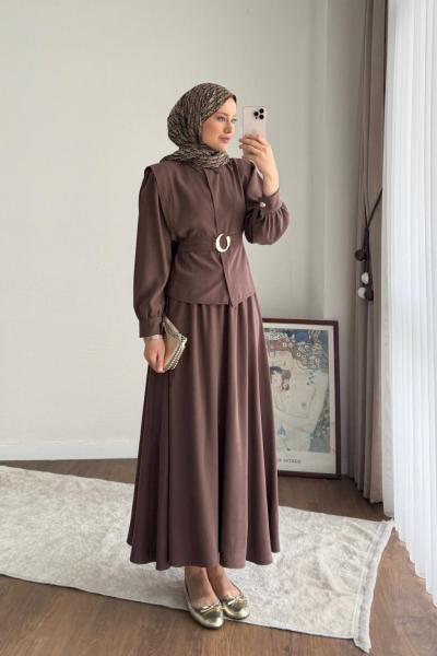 Plane Etekli Takım Kahverengi