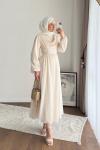 Twing Volanlı Elbise Krem