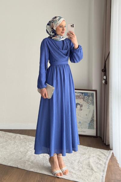 Twing Volanlı Elbise indigo mavisi