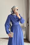 Twing Volanlı Elbise indigo mavisi