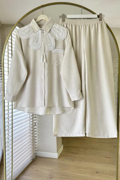 Fisto Detaylı Basic Takım Krem