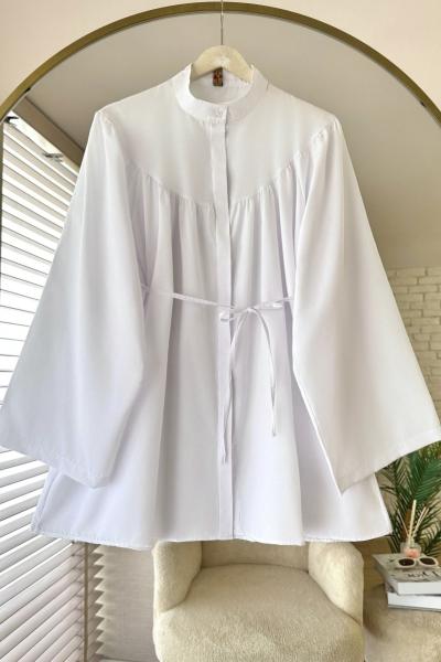 Hakim Yaka Robalı Salaş Gömlek Beyaz