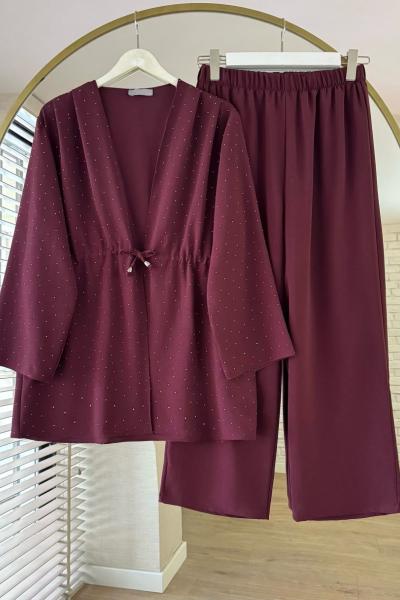 Stone İkili Takım Bordo