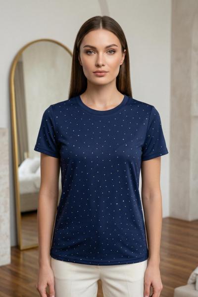 Taşlı Modal Tişört Lacivert