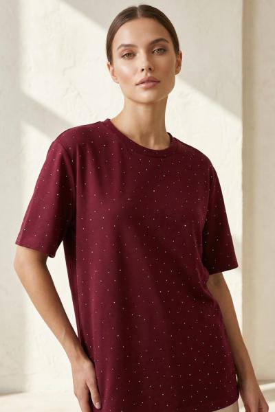 Taşlı Modal Tişört Bordo