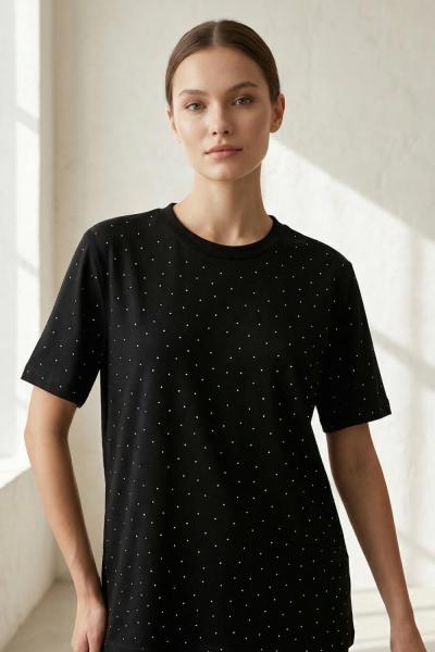 Taşlı Modal Tişört Siyah