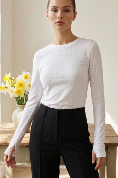 Taşlı Parmak Geçmeli Body Ekru