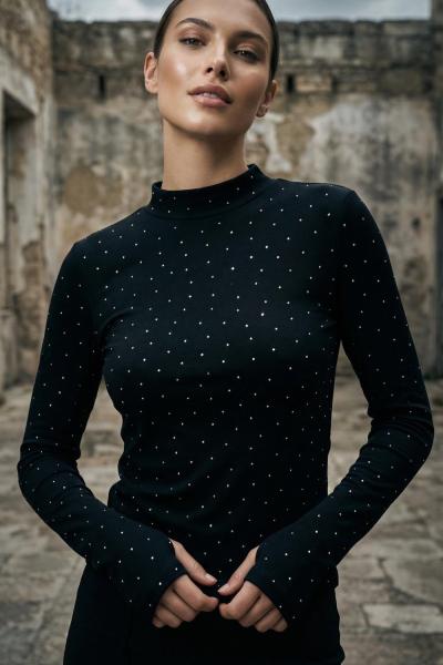 Taşlı Parmak Geçmeli Body Siyah