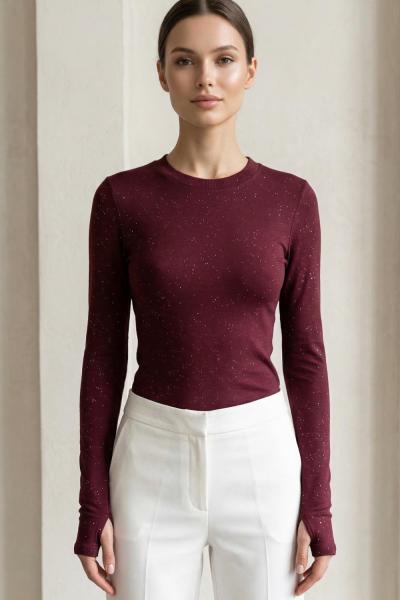 Simli Parmak Geçmeli Body Bordo