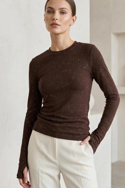 Simli Parmak Geçmeli Body Acı Kahve