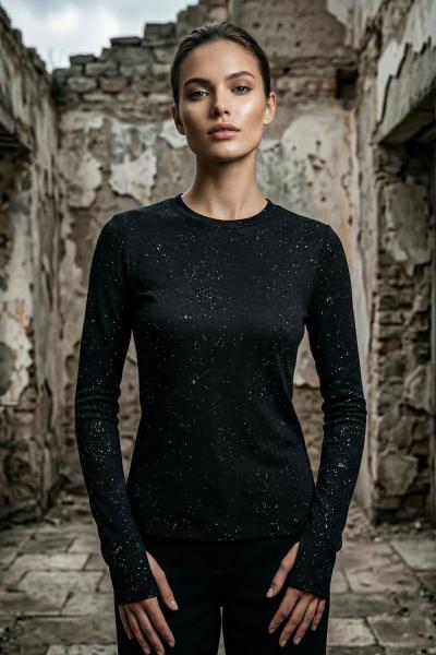 Simli Parmak Geçmeli Body Siyah