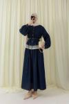 Fisto Detaylı Etekli Kot Takım Lacivert