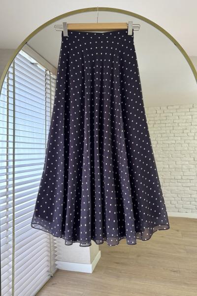 Puantiyeli Şifon Etek Acı Kahve