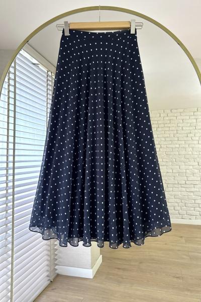 Puantiyeli Şifon Etek Siyah