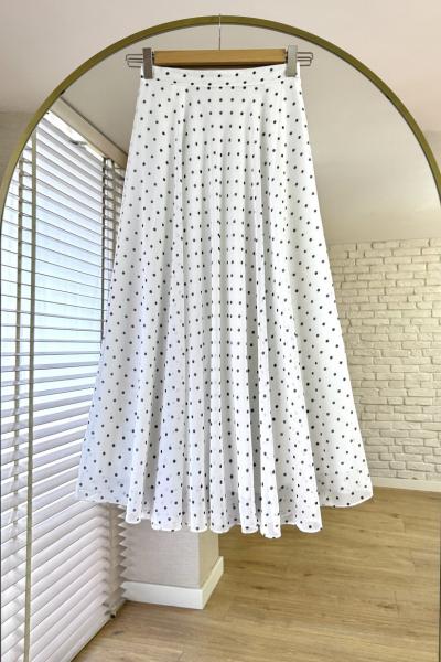 Puantiyeli Şifon Etek Beyaz